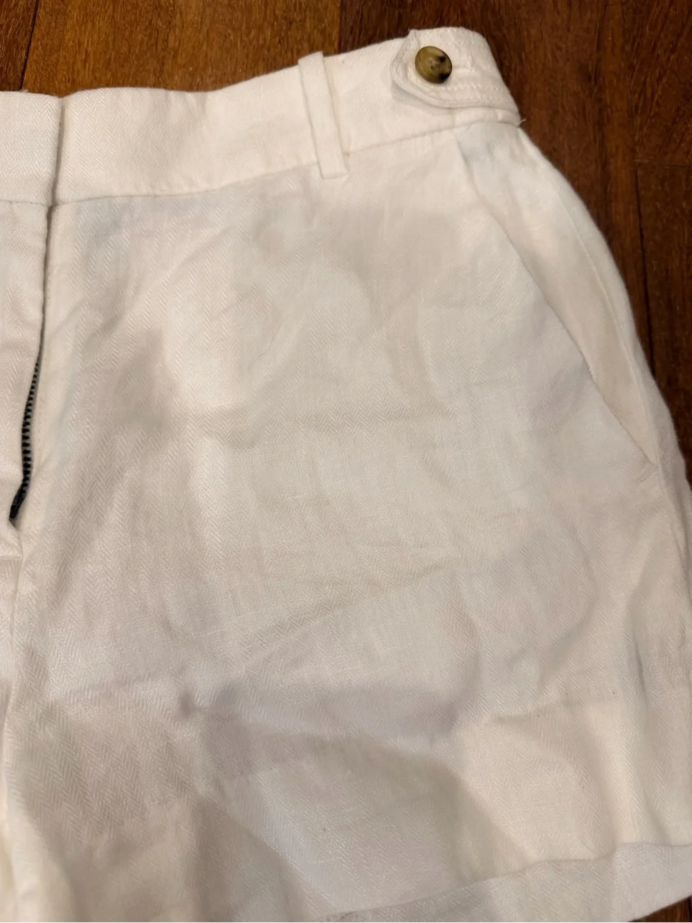 J. Crew White High-Rise Linen Blend Shorts with Button Details